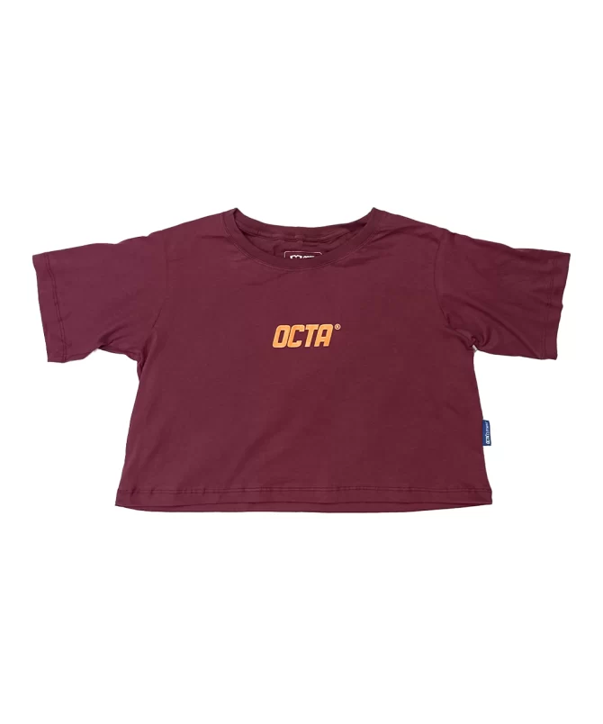 Camiseta Cropped Octa Tigre Selvagem Vinho Bordô